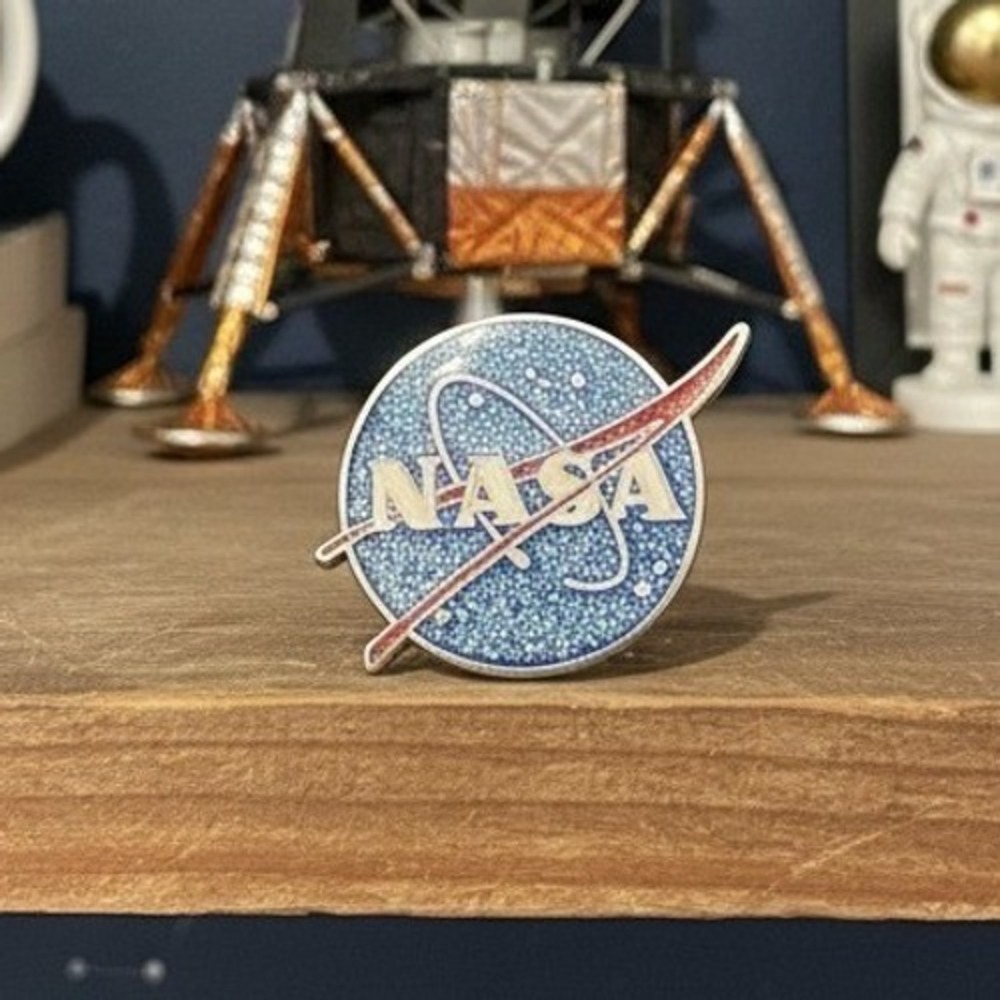 NASA Meatball Logo Blue Glitter Enamel Pin Space Agency Lapel Badge